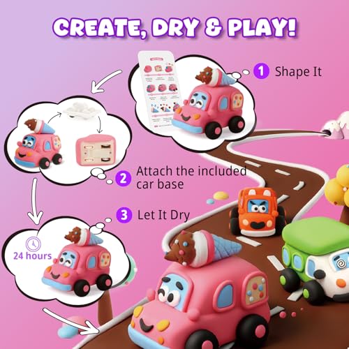 Air Dry Clay Kit for Kids - Pull Back Car Making, 3 Boxes Modeling Clay with Sculpting Tools, Base, Backing Board, Tutorial, Ultra Light & Soft, Non-Toxic & Safe, Creative DIY Arts and Crafts Toys - color: Fun Adventure Park