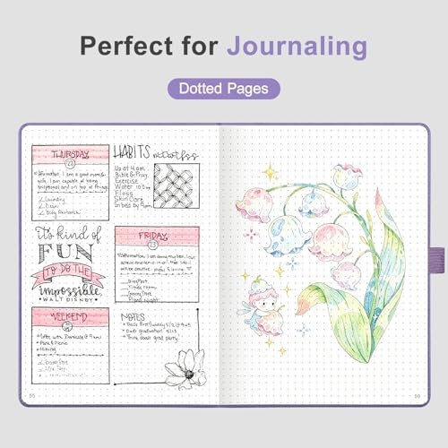 AHGXG Dotted Journal Notebook, 160 Numbered Pages, A5 Medium Size (5.7'' x 8.3''), 120 GSM Thick Paper, Leather Hardcover, for Journaling, Planning, Tracking (Light Purple) - color: Light Purple, style: Dotted