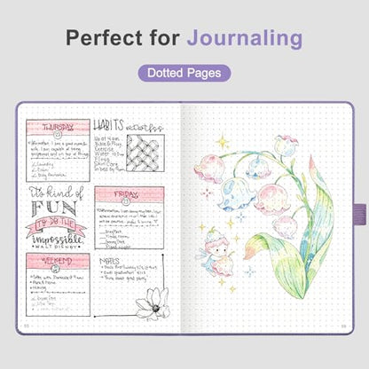 AHGXG Dotted Journal Notebook, 160 Numbered Pages, A5 Medium Size (5.7'' x 8.3''), 120 GSM Thick Paper, Leather Hardcover, for Journaling, Planning, Tracking (Light Purple) - color: Light Purple, style: Dotted