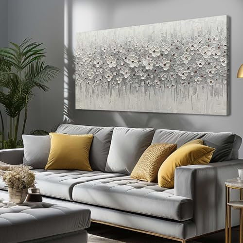 SDYA White Flowers Canvas Art Hanging Decor Botanical Wall Decoration for Living Room Bedroom Oil Painting Contemporary Artwork for office 24x48 Inch - color: White, size: 24"x48"