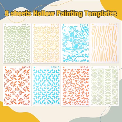 Funria Gel Printing Plate Kit with 8" X 10" Reusable Gel Printing Plate, Printing Paper, Baren, Stencils, Rubber Roller, Crafts Printmaking Supplies for Mixed Media Art Monoprinting Card Making - color: 4PC