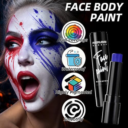 Patriotic Red Blue White Face Paint Sticks Waterproof Eye Black Independence Day Body Paint High Pigment for Independence Day Patriotic Festival Looks and Halloween SFX Makeup Cosplay - color: Red Blue White