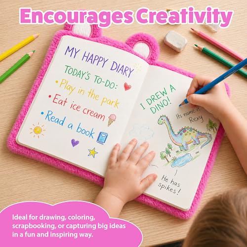 VOTUM Fuzzy Sketch Book: Personalized Artist Sketchbook: Sketching, Drawing and Creative Doodling. Notebook and Sketchbook to Draw and Journal (Bright Pink Bear) - color: Bright Pink Bear