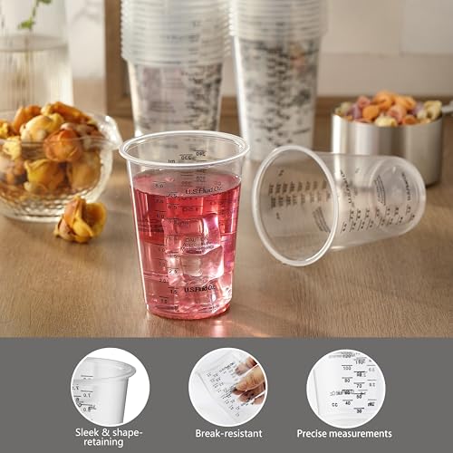 50PCS Resin Epoxy Mixing Cups, DQELFA 8oz Clear Plastic Paint Measuring Cups with 50pcs Wooden Stirring Sticks for Epoxy Resins, Mixing Paint, Pigments, Resins