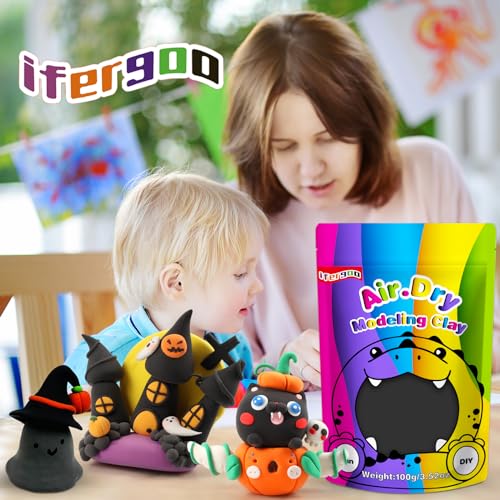 ifergoo Black Air Dry Clay, DIY Creative Modeling Clay for Kids, Super Light Magic Foam Clay for Kids Age 3-12, Soft, No-Sticky & Non-Toxic, Molding Clay for School Art & Craft Project(100g/3.5oz) - color: Black/100g