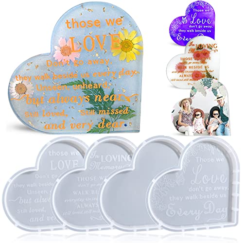 4 Pack Heart Resin Molds - Silicone Casting Molds for Memorial Signs, Sympathy Gifts & Home Decor - color: Heart Sign