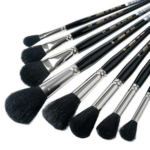 Silver Brush Limited MP-5665S Silver Mops Short Handle Round and Oval Black Mops Brushes with Super-Soft Organic Hair, 8pc Professional Painting Set for Oil, Acrylic, Watercolor, Pastels, & Charcoal - color: Short Handle Round and Oval Black Mops, size: 8