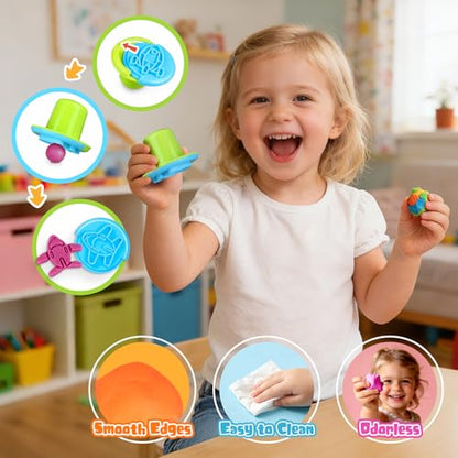 Dough Tools Set, 34 Pcs Dough and Clay Accessories with Stamp, Cutters, Dino Maker, Animals Molds, Rolling Pins, Modeling Clay Play Tools Kit for Boys Girls