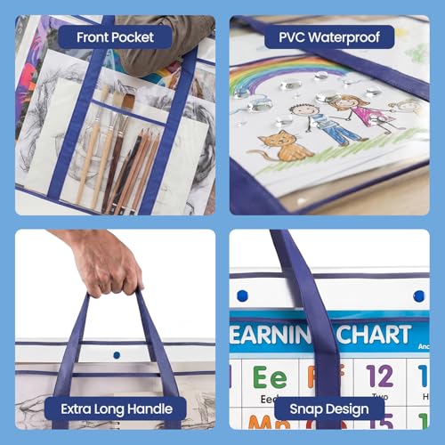 GAMENOTE 3 Pack Large Poster Storage Bags for Teachers, Clear Hanging Bulletin Board Organizer for Classroom Posters, Anchor Charts, Borders & Art Projects, 31.5" x 25.5"
