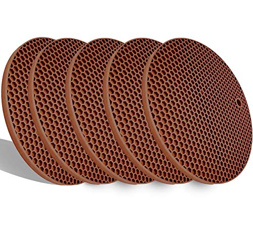 Extra Thick Silicone Trivets Pot Holder and Oven Mitts, Heat Resistant Trivets for Hot Dishes,Nonslip Insulation Honeycomb Rubber Hot Pads for Countertop,Multi-Purpose Flexible Mats,Set of 5 Coffee - color: Coffee