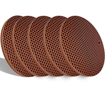 Extra Thick Silicone Trivets Pot Holder and Oven Mitts, Heat Resistant Trivets for Hot Dishes,Nonslip Insulation Honeycomb Rubber Hot Pads for Countertop,Multi-Purpose Flexible Mats,Set of 5 Coffee - color: Coffee