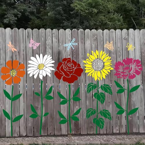 Large Flower Stencils for Painting on Wood 11.8” Fence Flower Stencils for Outdoors Reusable Floral Stencil for Painting on Wall Canvas Fabric Furniture Window - style: Flowers