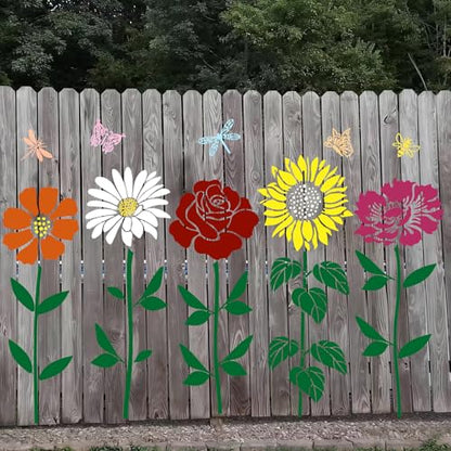 Large Flower Stencils for Painting on Wood 11.8” Fence Flower Stencils for Outdoors Reusable Floral Stencil for Painting on Wall Canvas Fabric Furniture Window - style: Flowers