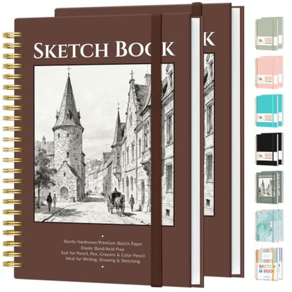 Forvencer 2 Pack Blank Spiral Notebook, 8"x 5.6"Hardcover Sketch Book, 100GSM Thick Paper, Art Sketchbook for Women, 100 pages / 50 Sheets Drawing Book Journal for School, Brown - color: Brown