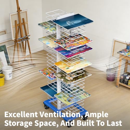 50-Shelf Paint Drying Rack – Heavy-Duty Steel Cabinet Door/Art/Painting Drying Rack with 4 Locking Casters, 25 lbs per Shelf – Suitable for Panels,Drawing,Artwork & Cabinet Doors
