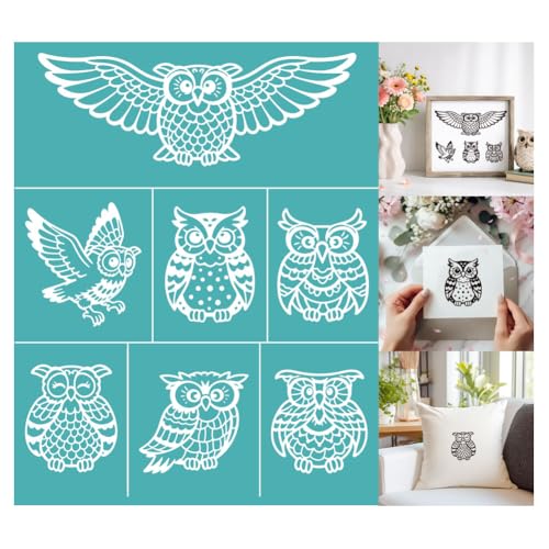 2 Sheet Owl Silk Screen Stencil, Animal Theme Self-Adhesive Reusable Silk Screen Printing Stencils Templates for Painting on Wood, T-Shirts, Bags, Home Decor & Festival Crafts - style: Owl