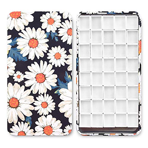 40Pcs Empty Half Pans with Magnetic Stripe Watercolor Paint Travel Tin Palette Case, Artist Paints Half Pan Kits for DIY Watercolor Oils or Acrylics Painting Art Drawing Daisy - color: Daisy