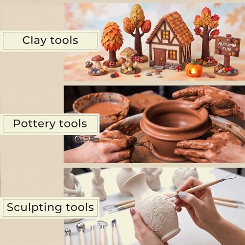 12PCS Pottery Tools Kit for Beginners Clay Sculpting & Ceramic mud Tools Set with Sponge Carving Supplies Cleaning Easy-to-Use Pottery Starter Kit for DIY Craft & Clay Modeling
