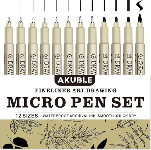 Drawing Pens Micro Fineliner Art Pens: 12 Black Fine Line Markers Art Supplies Adults Artist Sketch Waterproof Archival Ink Watercolor Inking Fine Liner Manga Sketching Zentangle Stuff Micron Pen Set