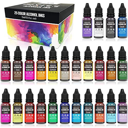 Pixiss Alcohol Ink Set - 25 Large Highly Saturated Colors - (15ml/.5oz), Alcohol Ink Storage Carrying Case Organizer by Pixiss, Stores 30x 0.5-Ounce Bottles of Alcohol Ink