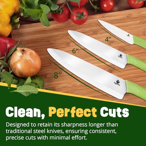 Ceramic Knife Set with Ergonomic Handle, Non-Reactive and Professional Chopping Knife Featuring Sharp, Santoku Blades for Cutting Vegetables & Fruits, Ceramic Kitchen Knives Set of 3 - 6”, 4”, 8” - style: 4, 6, 8 inch