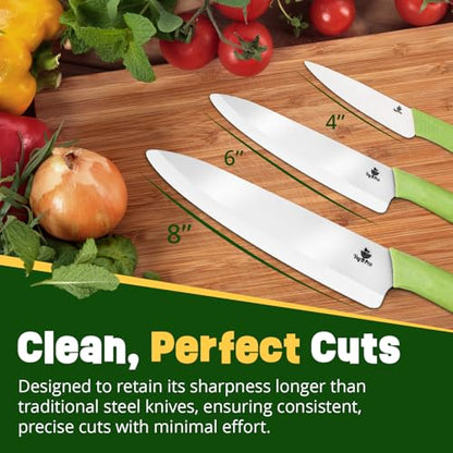 Ceramic Knife Set with Ergonomic Handle, Non-Reactive and Professional Chopping Knife Featuring Sharp, Santoku Blades for Cutting Vegetables & Fruits, Ceramic Kitchen Knives Set of 3 - 6”, 4”, 8” - style: 4, 6, 8 inch