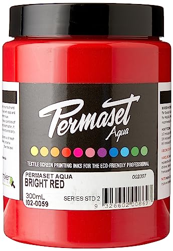 Permaset Aqua Standard 300ml Bright Red - Screen Printing Ink for Fabric - Ideal Screen Printing Kit for Home Office, Starter Kit, Fabric Paint, Screen Printer and Other Fabric Ink