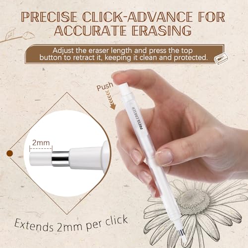 4 Pack Mechanical Eraser Pen, 2.3mm Round & 2.5mm Rectangular Tips, Mechanical Eraser Pencil with 12 Refills, Pen-Style Erasers for Artists, Students & Professionals Drawing, Drafting, Art & Writing