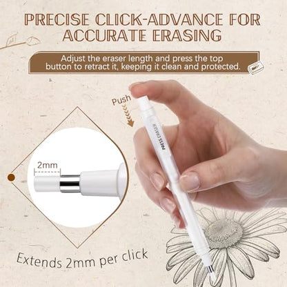 4 Pack Mechanical Eraser Pen, 2.3mm Round & 2.5mm Rectangular Tips, Mechanical Eraser Pencil with 12 Refills, Pen-Style Erasers for Artists, Students & Professionals Drawing, Drafting, Art & Writing