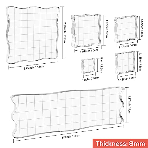 Briartw 6 Pieces Acrylic Stamp Block Clear Stamping Tools Set with Grid Lines for Scrapbooking Crafts Card Making,Clear Acrylic Stamp Block Kit with Grid Lines,Scalloped Edges,Thickness 8mm - color: 6 Pcs Square Scalloped Edge
