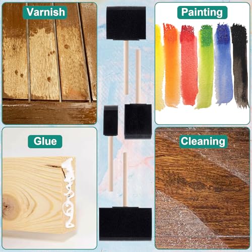 Pndeyo 4pcs 4 Sizes Foam Paint Brushes, Sponge Paintbrushes with Wooden Handle, 1" 2" 3" 4" Sponge Brushes for Painting Staining Varnishes DIY Craft Projects- Black