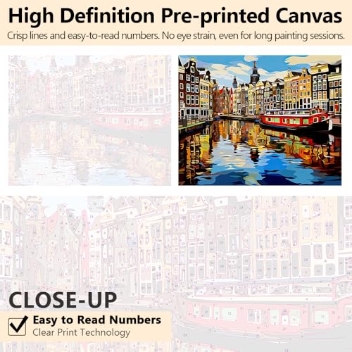 TUMOVO ‌Paint by Numbers Kit for Adults Amsterdam Canal Houses Landscape Painting with Spring Trees DIY Art Set Includes 16x20 Inch Canvas Acrylic Paints and Brushes European Cityscape Gift Idea - color: Artwork-03