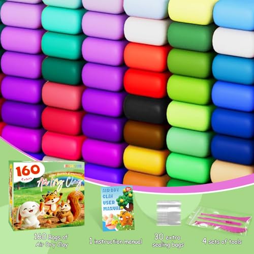MuseLuxe Air Dry Clay - 160 Pack Modeling Clay Kit with 3 Sculpting Tools,Safe & Non-Toxic,DIY Magic Toys Gifts for Boys,Girls,Kids - color: 160 Colors