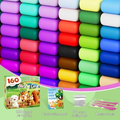 MuseLuxe Air Dry Clay - 160 Pack Modeling Clay Kit with 3 Sculpting Tools,Safe & Non-Toxic,DIY Magic Toys Gifts for Boys,Girls,Kids - color: 160 Colors