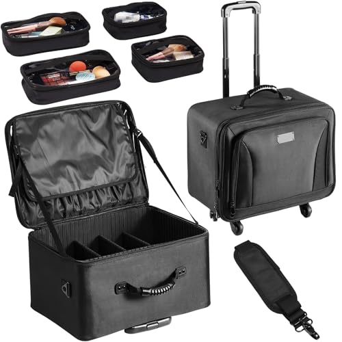 VEVOR Makeup Train Case Professional Makeup Storage Organizer Box Make Up Carrier for Women and Girls - style: Rolling Makeup Bag