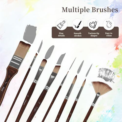 26pcs Paint Brush Set, Acrylic Paint Brushes, Paint Brushes with Filbert, Flat, Angle, Fan, Round, Acrylic Brush for Watercolor, Acrylic Canvas Paintings, Face Painting, Body Painting - size: 26pcs