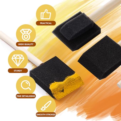 120 Pcs Foam Paint Brushes, 1” and 2” Foam Brush with Wood Handle, Bulk Sponge Brushes for Painting, Foam Art Paintbrushes Set for Staining, Varnishing, Finishing, Touchup and DIY Craft Projects - size: 1Inch-60Pcs and 2Inch-60Pcs