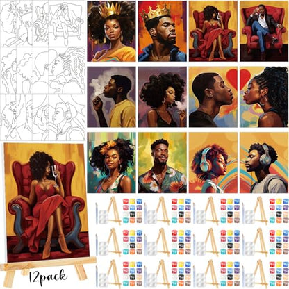 Zhanmai 72 Pcs 12 Sets Sip and Paint Kit Pre Drawn Canvas for Painting 8" x 10" Paint Party Canvas Painting Pre Printed Canvases for Party Favor DIY Virtual Adult's Date Night(Fashionable Couple) - style: Fashionable Couple