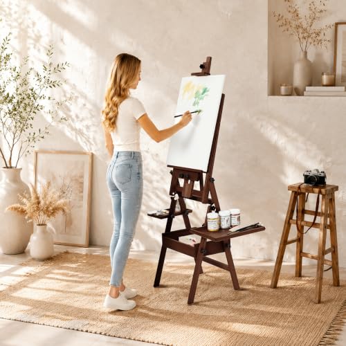 MEEDEN Painting Easel with Storage: H-Frame Beech Wood Art Easel for Adults, Artists, Students, Beginners - Adjustable 50"-80" H, Holds Canvas Up to 47 Inches - color: Deep Walnut