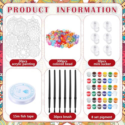 WinnerWhy 30 Sets DIY Stained Glass Kits for Adults, Mandala Suncatchers Arts and Crafts Paint Your Own Window Ornaments for Seniors Party Birthday Summer Activity Home Decor - style: Mandala Style