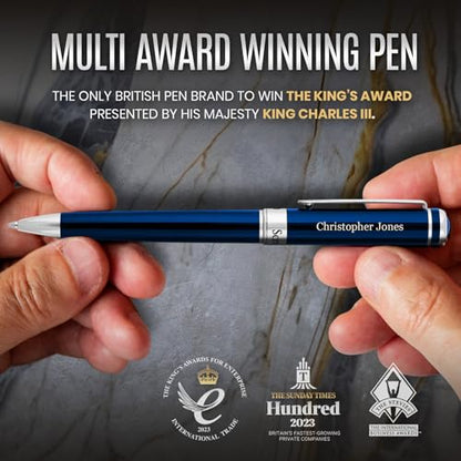 Scriveiner Personalized Midnight Blue Ballpoint Pen - Stunning Blue Lacquer Luxury Pen, Chrome Finish, Schmidt Ink Refill, Best Engraved Ball Point Gift Set for Men & Women, Custom Name Engraving - color: 9. Midnight Blue with Chrome (Personalized)
