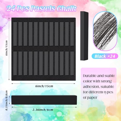 Watersay 24 Pcs Soft Pastel Drawing Chalk Set Square Sketch Chalk Non-toxic Artist Pastel Sticks for Professional Artists and Art Lovers(60 x 8 x 8 mm,Black) - color: Black