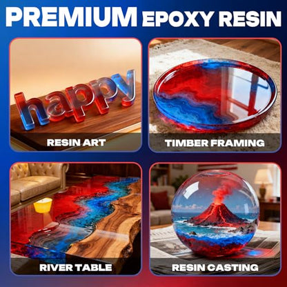 Deep Pour Epoxy Resin Kit 1.2 Gallon, 2-4 Inch 2:1 Clear Deep Pour Epoxy Resin Kit with 16 Pigments and 20 Mica Powders - Bubble Free Crystal Clear for River Table, Art Crafts, Flowers, Wood, DIY - size: 1.2Gallon