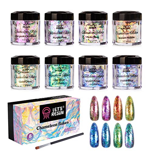 LET'S RESIN Chameleon Chunky Flakes, Resin Supplies-8 Color Intense Colorshift Pigment Powder for Silicone Molds/Resin Crafts/Tumblers, Chrome Powder Iridescent Flakes for Nail Art/Paints/Soap Making - color: Chameleon flakes