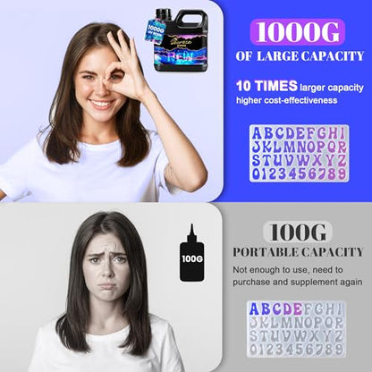 Bsrezn 1000g UV Resin Bulk, High Hardness & Crystal Clear Premixed Resina UV for Jewelry Making (1000g) - size: 1000 g