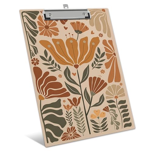 Boho Clipboard, Flower ClipBoards with Low Profile Clip for Teachers Students, Vintage Boho ClipBoards Suitable for School Office, 12.6 x 9 Inch Size - C02 - style: Vintage Orange