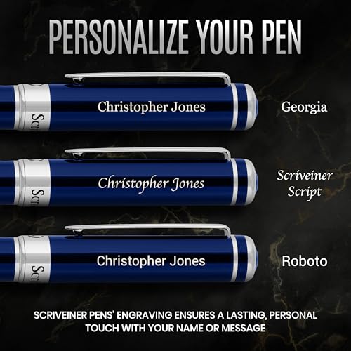 Scriveiner Personalized Midnight Blue Ballpoint Pen - Stunning Blue Lacquer Luxury Pen, Chrome Finish, Schmidt Ink Refill, Best Engraved Ball Point Gift Set for Men & Women, Custom Name Engraving - color: 9. Midnight Blue with Chrome (Personalized)