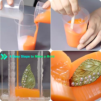 BBDINO Silicone Mold Making Kit 15A Liquid Platinum Silicone Orange Trial | 1A:1B Mixing Self Degassing 3 Hrs Fast Cure Silicone Flexible & Durable Ideal for Resin/Soap/Candle/Silicone Molds Making - color: 35 Oz Persimmom Orange