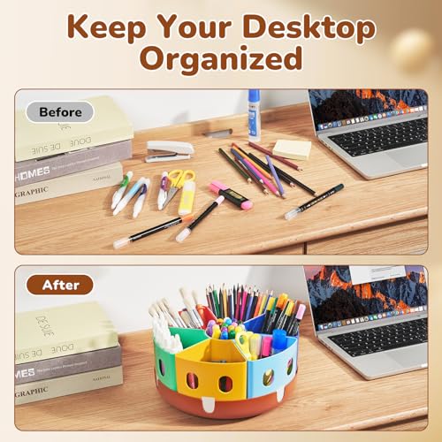 GAMENOTE Rotating Art Supplies Organizer - Lazy Susan Office School Supply for Kids Desk Organization and Storage Homeschool Craft Caddy Classroom Organization (Large) - size: Large, 11"d x 5"h