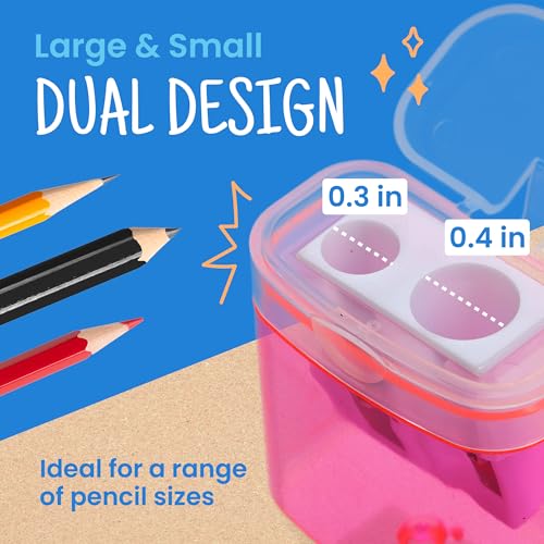 Craftzilla Pencil Sharpener 100 Pack, Manual Pencil Sharpeners Bulk, Handheld Dual Hole with Lid for Kids and Classroom, School Office Supplies - size: 100pcs Pencil Sharpeners